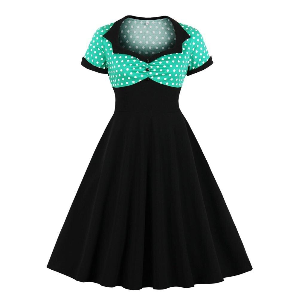 Plus Size Vintage Swing Dress Green Black