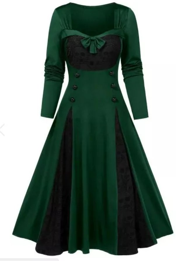 Plus Size Winter Vintage Dress Green