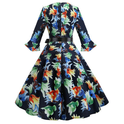 Vintage Winter Dress Navy Flowers