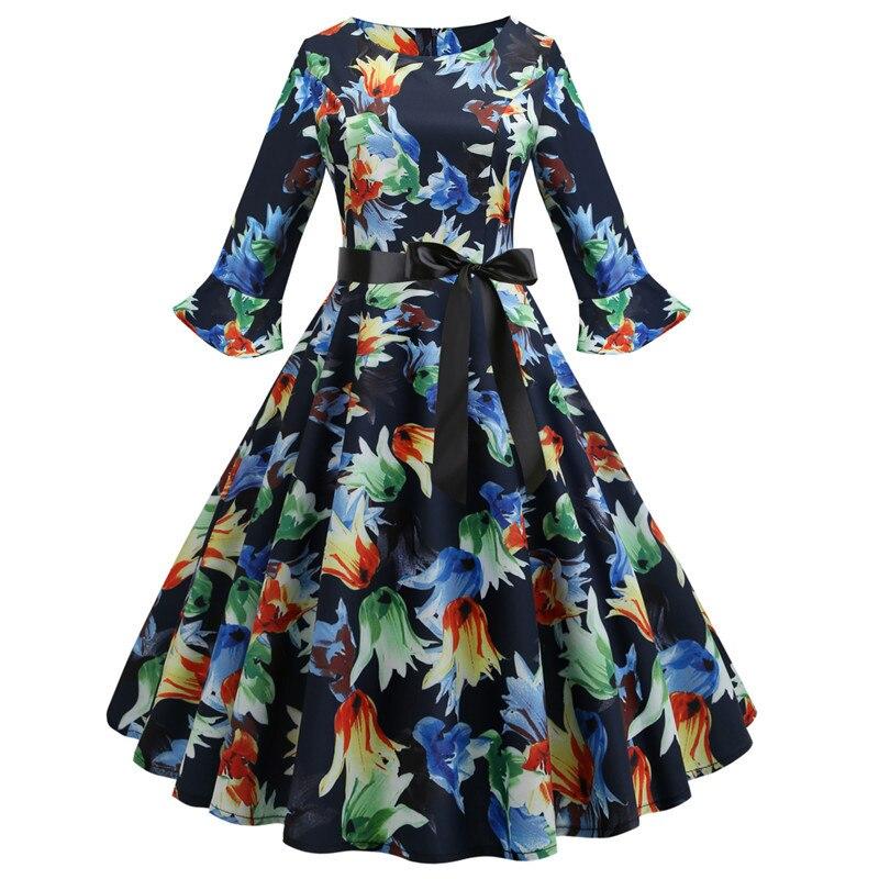 Vintage Winter Dress Navy Flowers