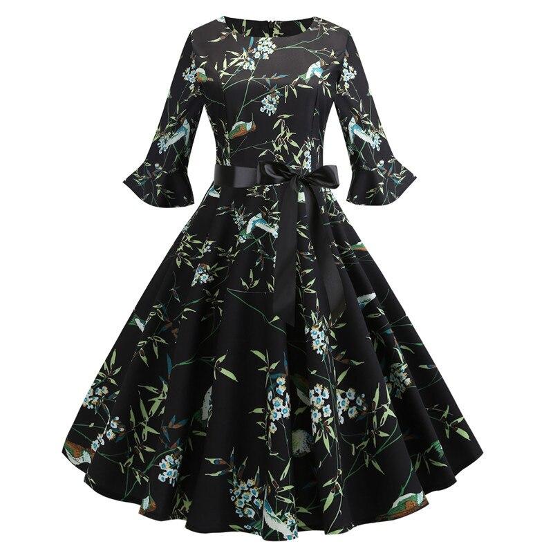 Vintage Winter Black Floral Dress