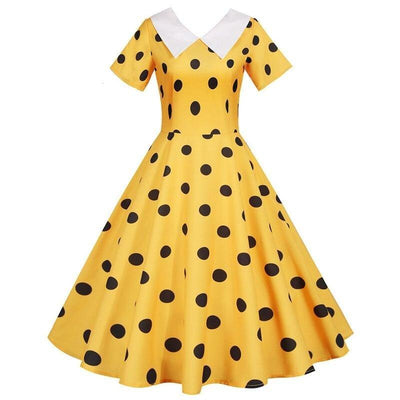 Yellow Vintage Dress With Black Dots