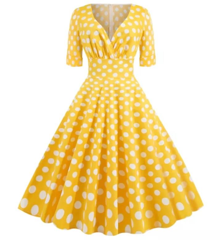 Vintage Yellow Cotton Polka Dot Dress