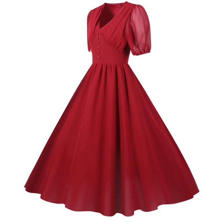 Burgundy Vintage 50s Long Dress