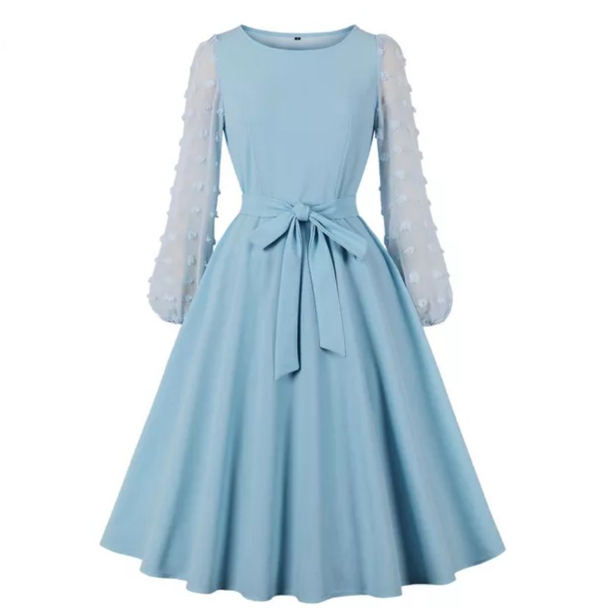 Blå Boho lang vintage kjole