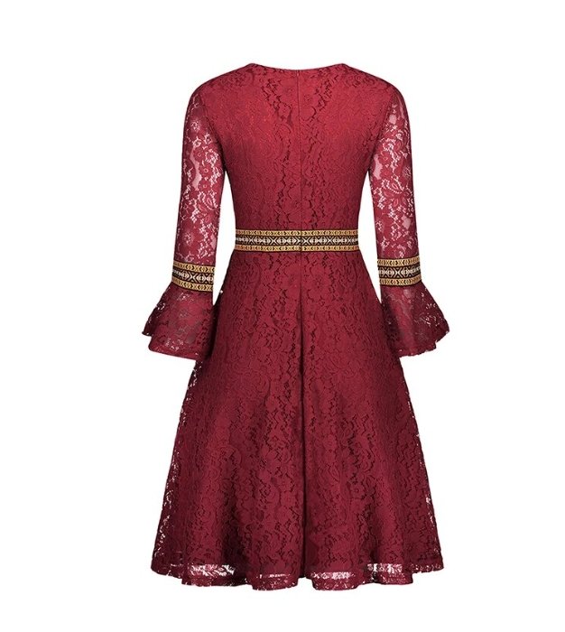 Red Boho Long Vintage Dress
