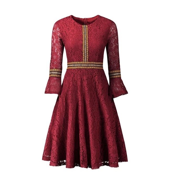Rød Boho lang vintage kjole