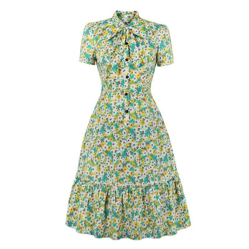 Green Short Sleeve Vintage Dress