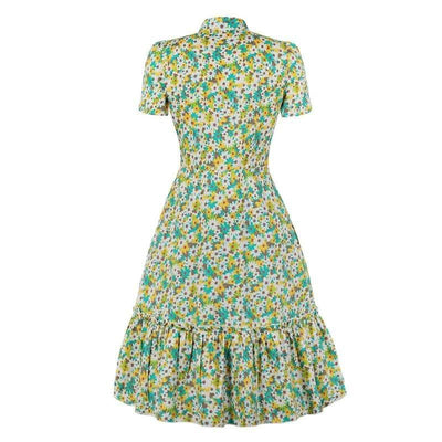 Green Short Sleeve Vintage Dress