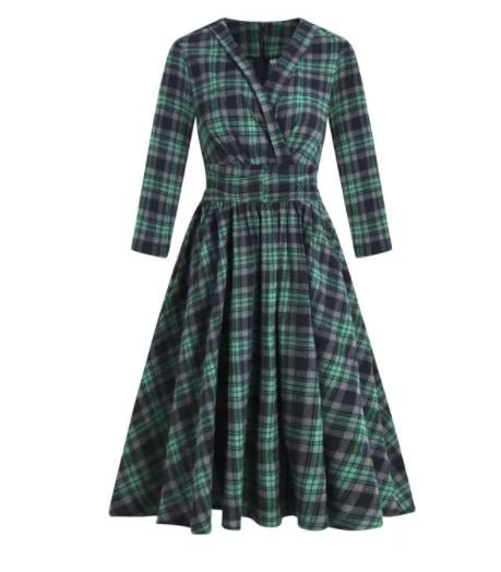 Long Sleeve Vintage Dress Green