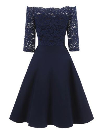 60s Wedding Dress Navy