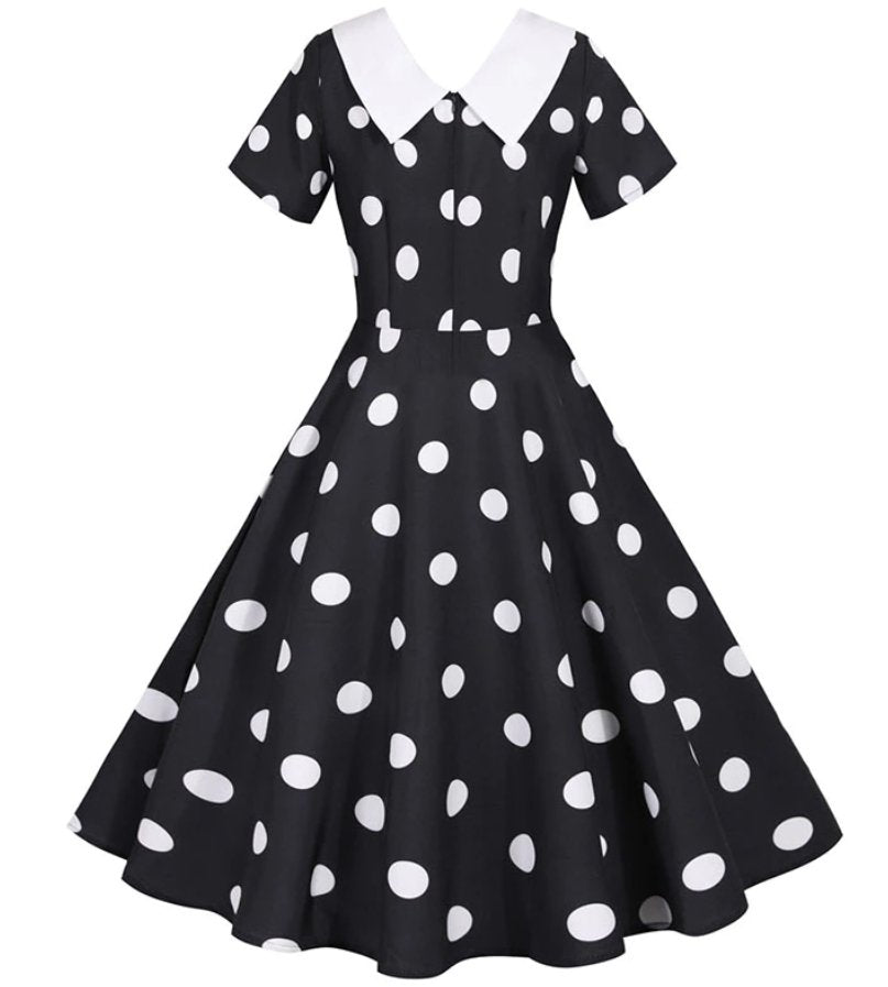 Black Vintage Dress With White Dots
