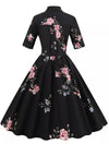 Vintage Black Turndown Collar Dress