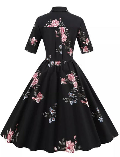 Vintage Black Turndown Collar Dress