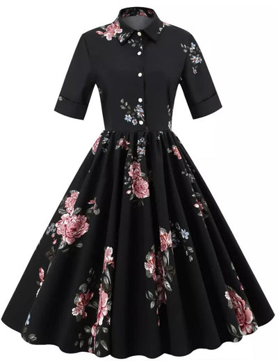 Vintage Black Turndown Collar Dress