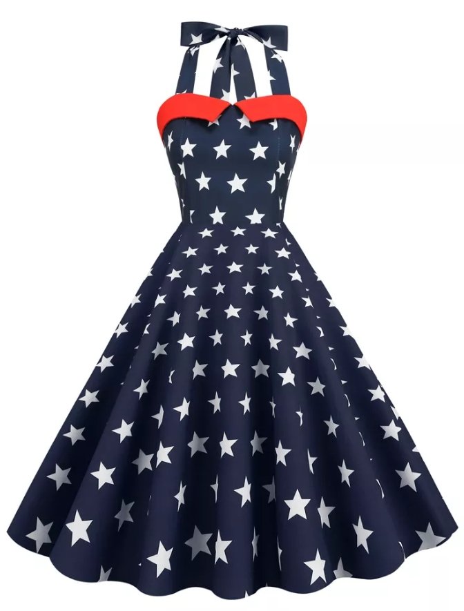 Usa Printed Pin Up Vintage Dress