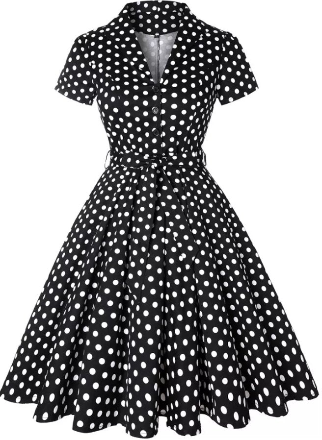 Vintage Pin Up Sort Polka Dot Kjole