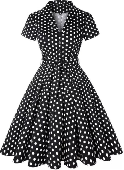 Vintage Pin Up Sort Polka Dot Kjole