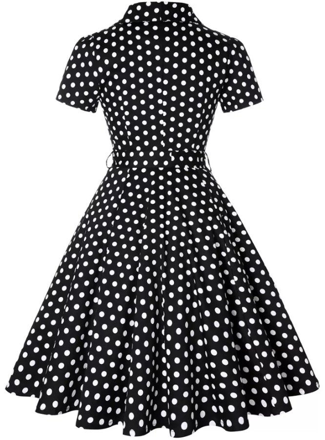 Vintage Pin Up Black Polka Dot Dress