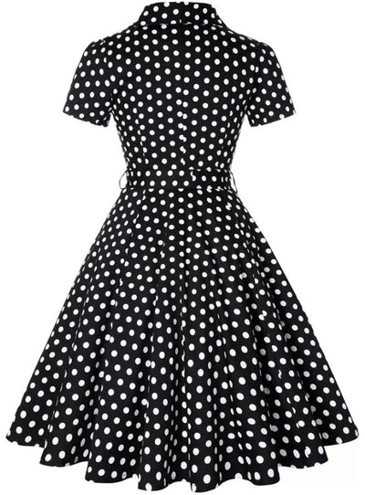 Vintage Pin Up Sort Polka Dot Kjole
