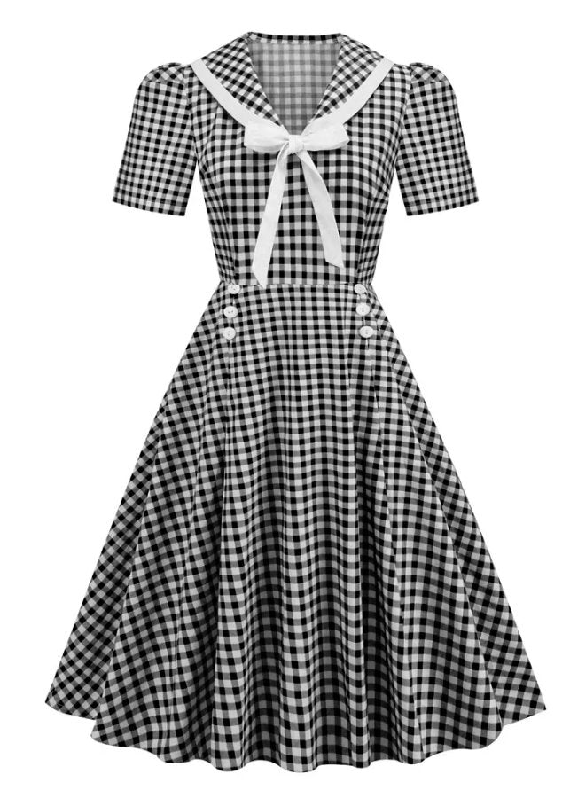 Vintage Checkered Pin Up Dress Black