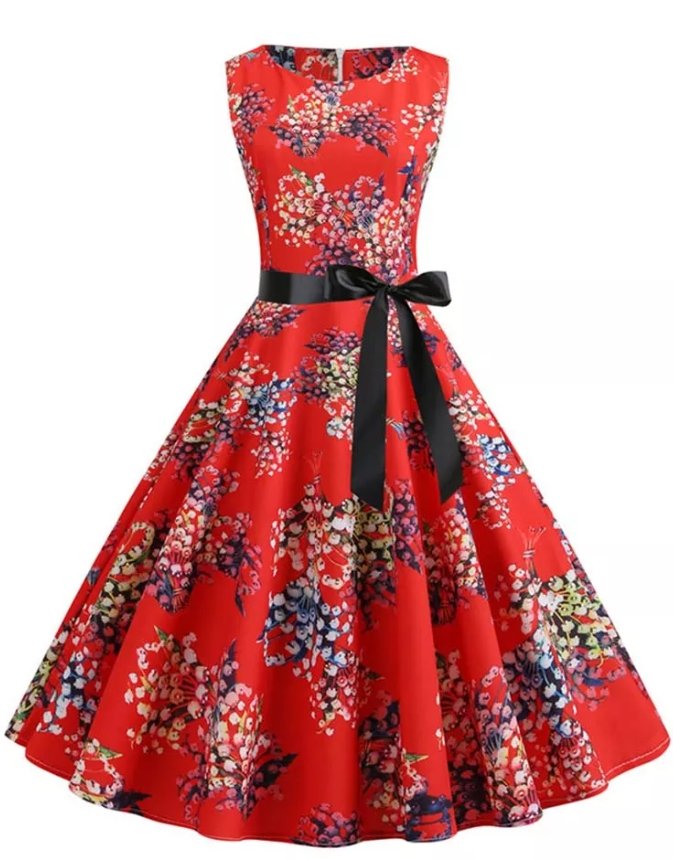 Vintage Pin Up Dress Red Flowers
