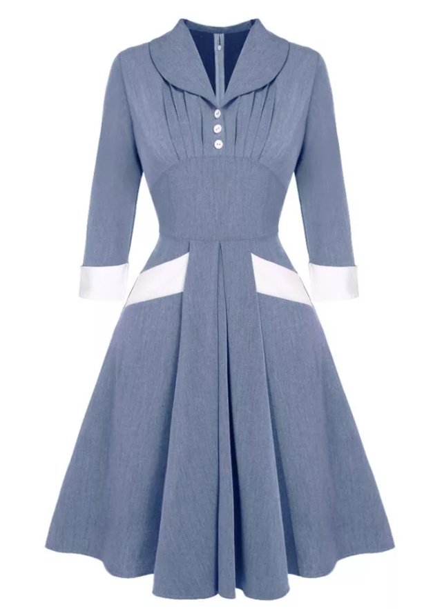 Blå plisseret vintage kjole