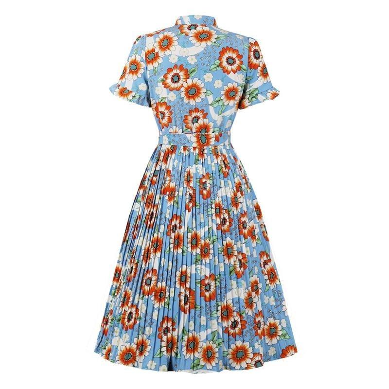 Sky Pleated Vintage Dress