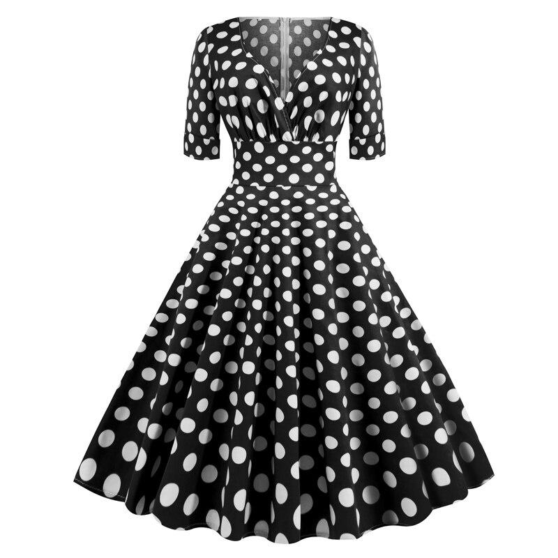 Vintage Rockabilly Dress 50s Black Dots