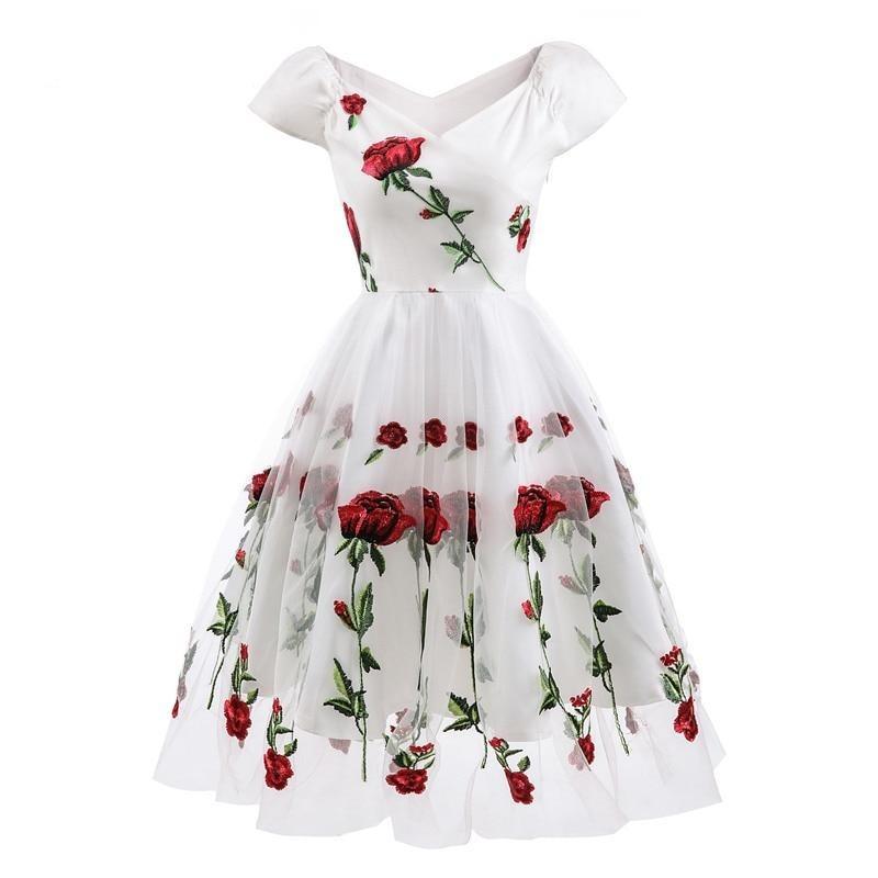 White Lace Rockabilly Vintage Dress