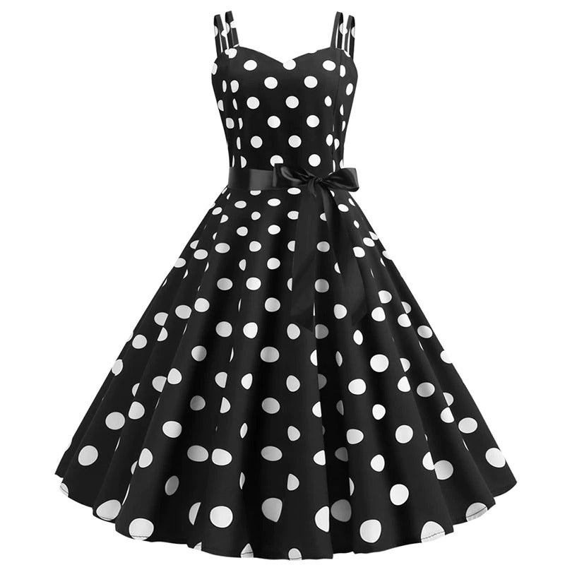 Vintage Rockabilly Black Polka Dot Dress