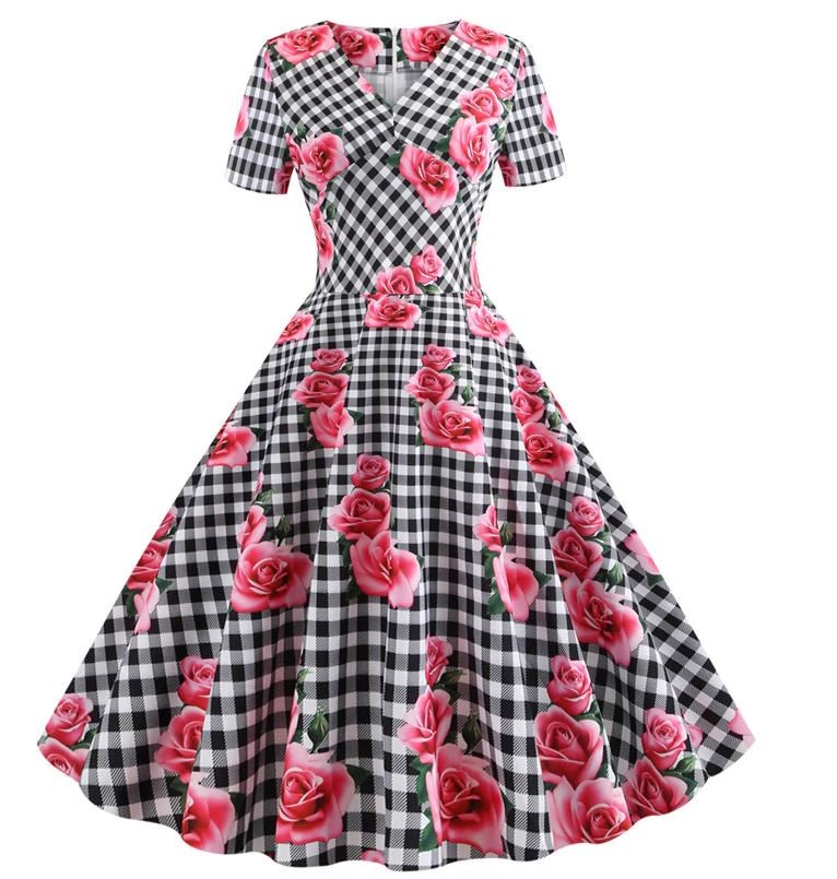 Black Checkered Romantic Vintage Dress
