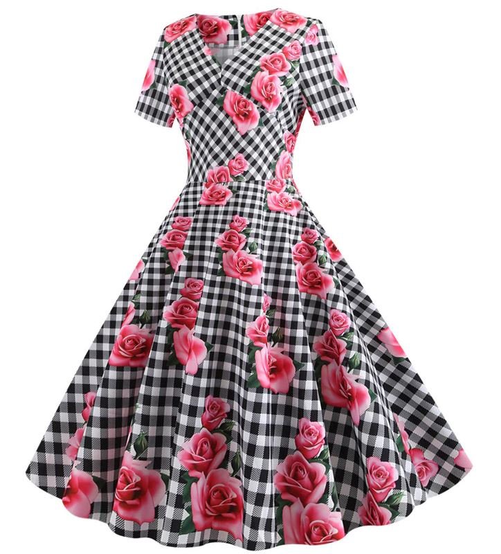 Black Checkered Romantic Vintage Dress