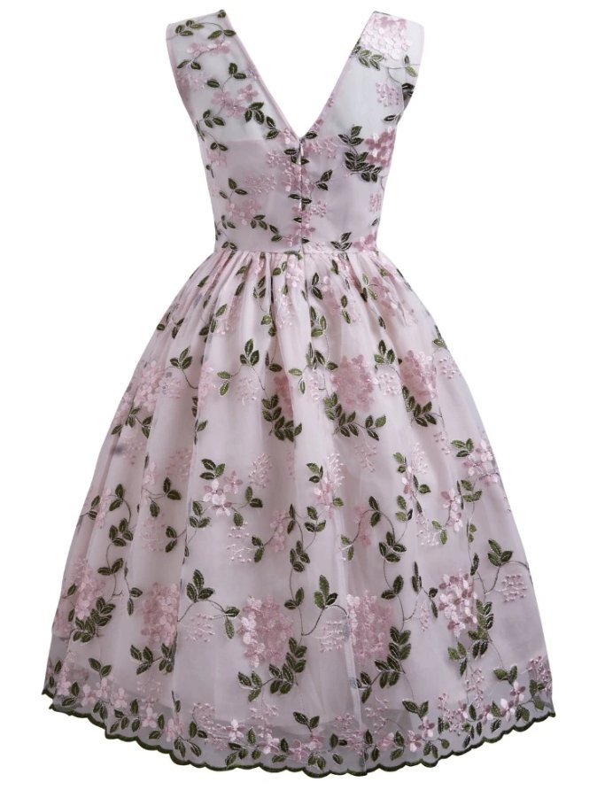 Pink Embroidered Vintage Dress