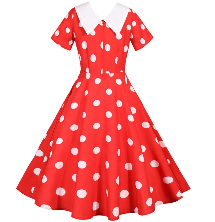 Wide Neck Polka Dot Red Vintage Dress