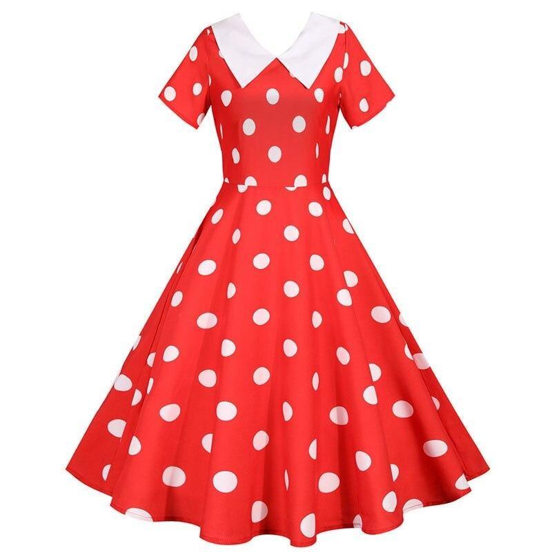 Wide Neck Polka Dot Red Vintage Dress