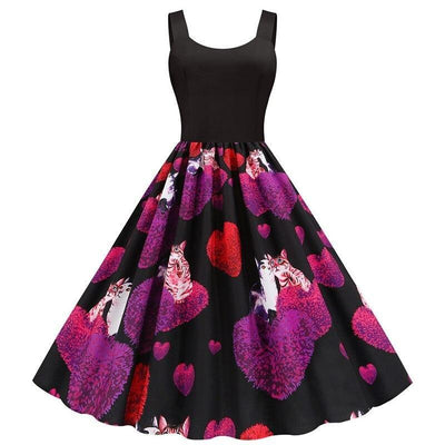 Vintage Black Valentine's Day Dress Cats