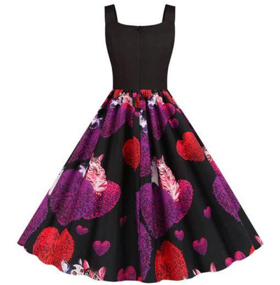 Vintage Black Valentine's Day Dress Cats