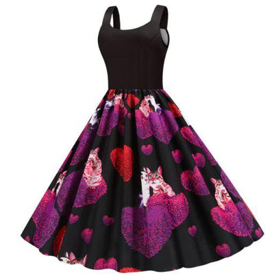 Vintage Black Valentine's Day Dress Cats