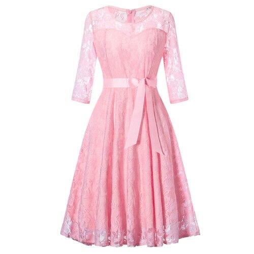 Vintage Pink Long Sleeve Evening Dress