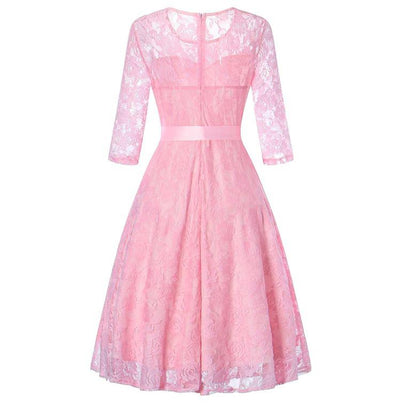 Vintage Pink Long Sleeve Evening Dress