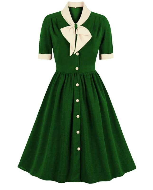 Green High Waisted Vintage Dress