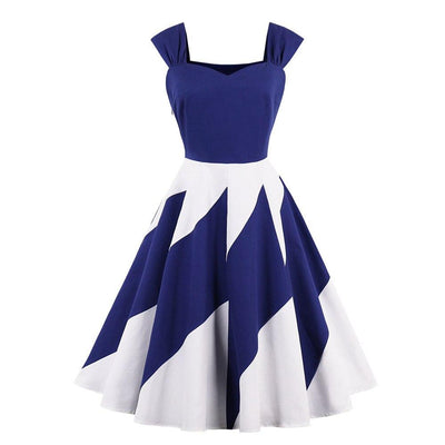 Slim Waist Vintage Dress Blue