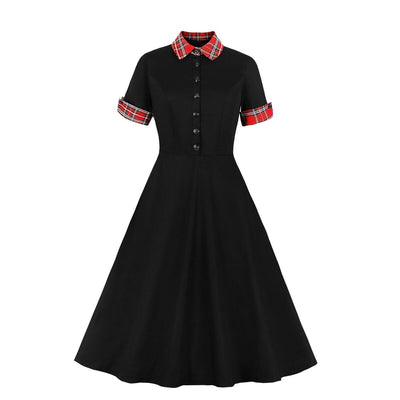 Black Plaid Work Vintage Dress