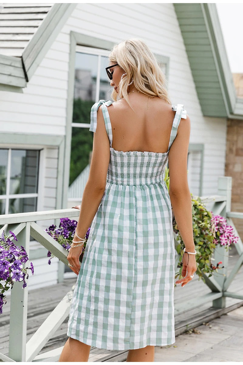 Green Gingham Vintage Dress