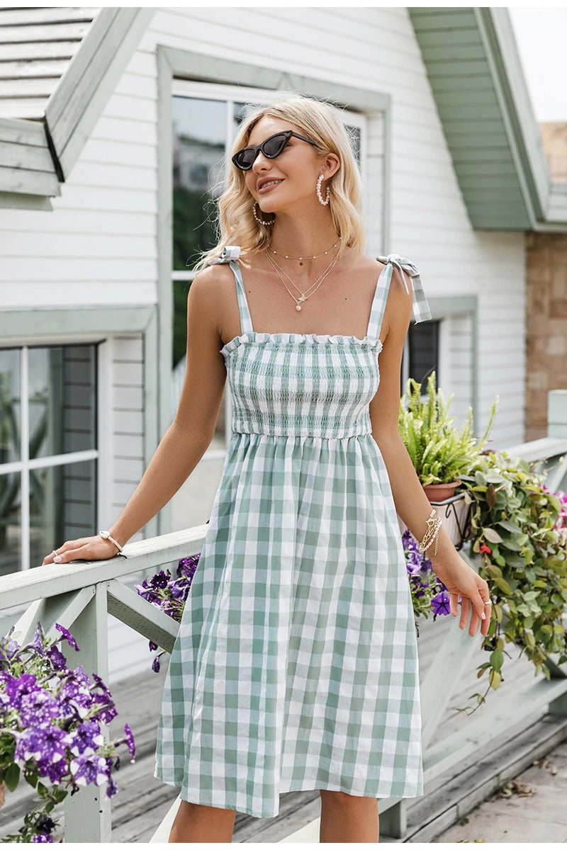 Green Gingham Vintage Dress