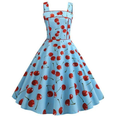 Vintage 1950 Cherry Blue Dress