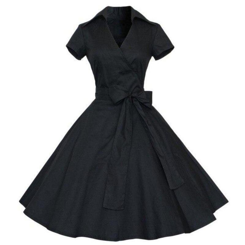 Plain Black 1950s Vintage Dress