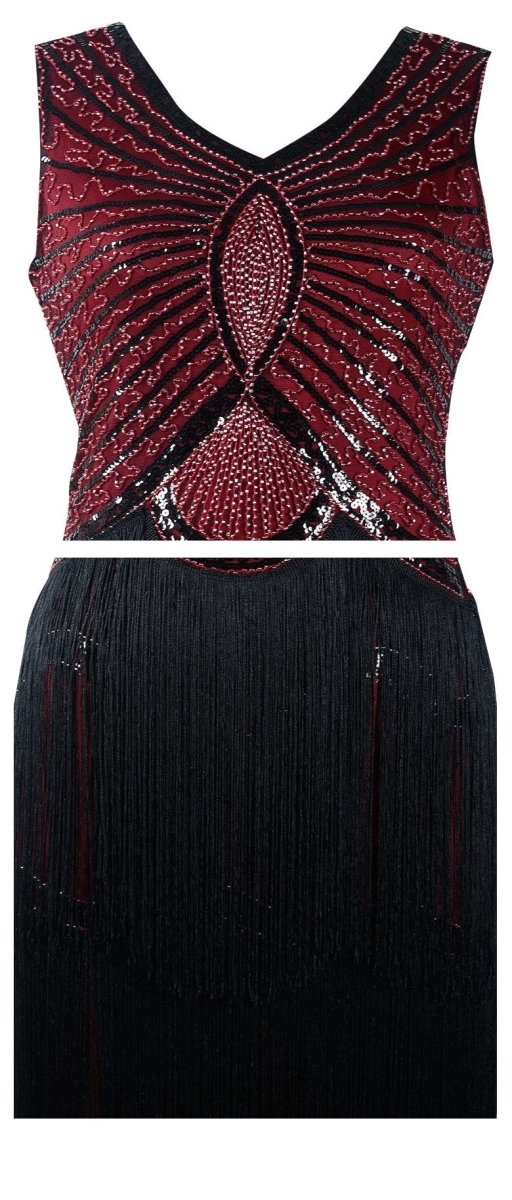 Vintage 1920s Art Deco Burgundy Dress