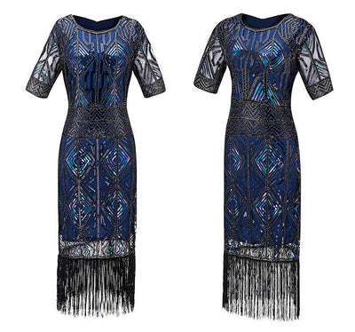 Vintage 1920s Gatsby Long Blue Dress